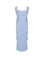 Minimalist Formal Dresses for Women Wedding Guest Dresses Summer Maxi Dress Sleeveless Mesh Ruffle Cocktail Elegant Outfits