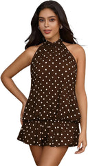 Youth Women's Summer Halter Dress Tie Open Back Sleeveless Ruffle Hem Bubble Going Out Mini Dress