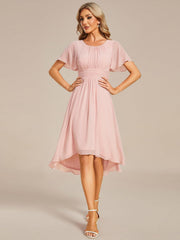 Minimalist Women's Chiffon Crew Neck Empire Waist Summer Short Sleeve Semi Formal Wedding Guest Dress