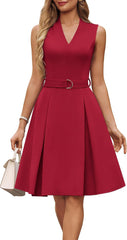 2026 Minimalist Women's Wear To Work Business Office Fit And Flare Midi Dress Church Casual Outfits With Pockets