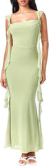 Minimalist Formal Dresses for Women Wedding Guest Dresses Summer Maxi Dress Sleeveless Mesh Ruffle Cocktail Elegant Outfits