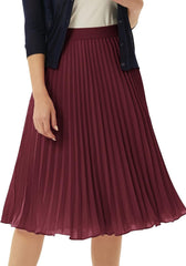 Youth Womens Pleated Midi Skirt Chiffon Elastic High Waist Knee Length Swing Flare A Line Skirt Outfit for Teens
