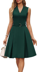 2026 Minimalist Women's Wear To Work Business Office Fit And Flare Midi Dress Church Casual Outfits With Pockets
