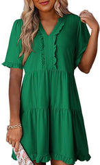 2026 Business Casual Women's Summer V Neck A Line Short Sleeve Casual Ruffle Babydoll Mini Dress Daily Office Wear