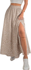 Business Womens Boho Floral Split Thigh High Waisted Slit Maxi Skirt Long Skirt for Business Casual Office Daily Wear
