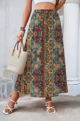 2026 Minimalist Boho Floral Maxi Skirt for Women Casual Elastic High Waist Flowy A Line Long Beach Skirt with Side Pockets