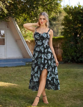 Womens Business Corset Dress Summer Floral Flowy High Low Milkmaid Sundress for Wedding Party Events