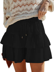 2026 Youth Flowy Boho Ruffled Mini Skorts for Women High Waist Tiered Casual Skorts for Tennis Golf Daily Activities