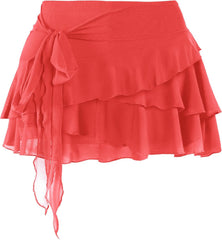 Youth Womens Mesh Ruffle Mini Skirt Summer Flowy Tiered Layered Pleated Skirt With Built In Shorts for Teens