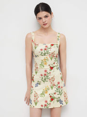 2026 Business Summer Floral Mini Dress for Women Cut Out Back Square Neck Sleeveless Cocktail Dress for Business Events