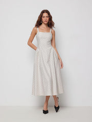 Womens Minimalist Polka Dots Summer Casual Dresses Square Neck Sleeveless Midi A Line Elegant Daily Dress
