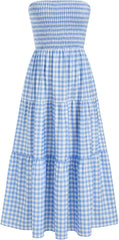 Youth Womens Strapless Dress with Pockets Tube Striped Long A Line Midi Dresses Beach Vacation Casual Summer Outfits
