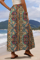 2026 Minimalist Boho Floral Maxi Skirt for Women Casual Elastic High Waist Flowy A Line Long Beach Skirt with Side Pockets