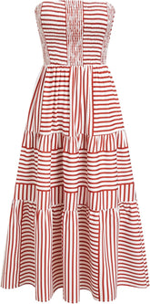 Youth Womens Strapless Dress with Pockets Tube Striped Long A Line Midi Dresses Beach Vacation Casual Summer Outfits