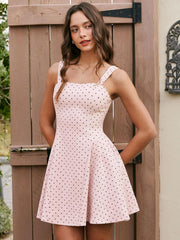 Youth Womens Polka Dot Going Out Mini Dress Cute Summer Square Neck Sleeveless Date Night Dress for Teen Girls