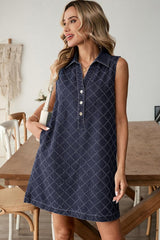 Womens Business Summer Casual Sleeveless V Neck Button Mini Denim Dress with Pockets Daily Outing