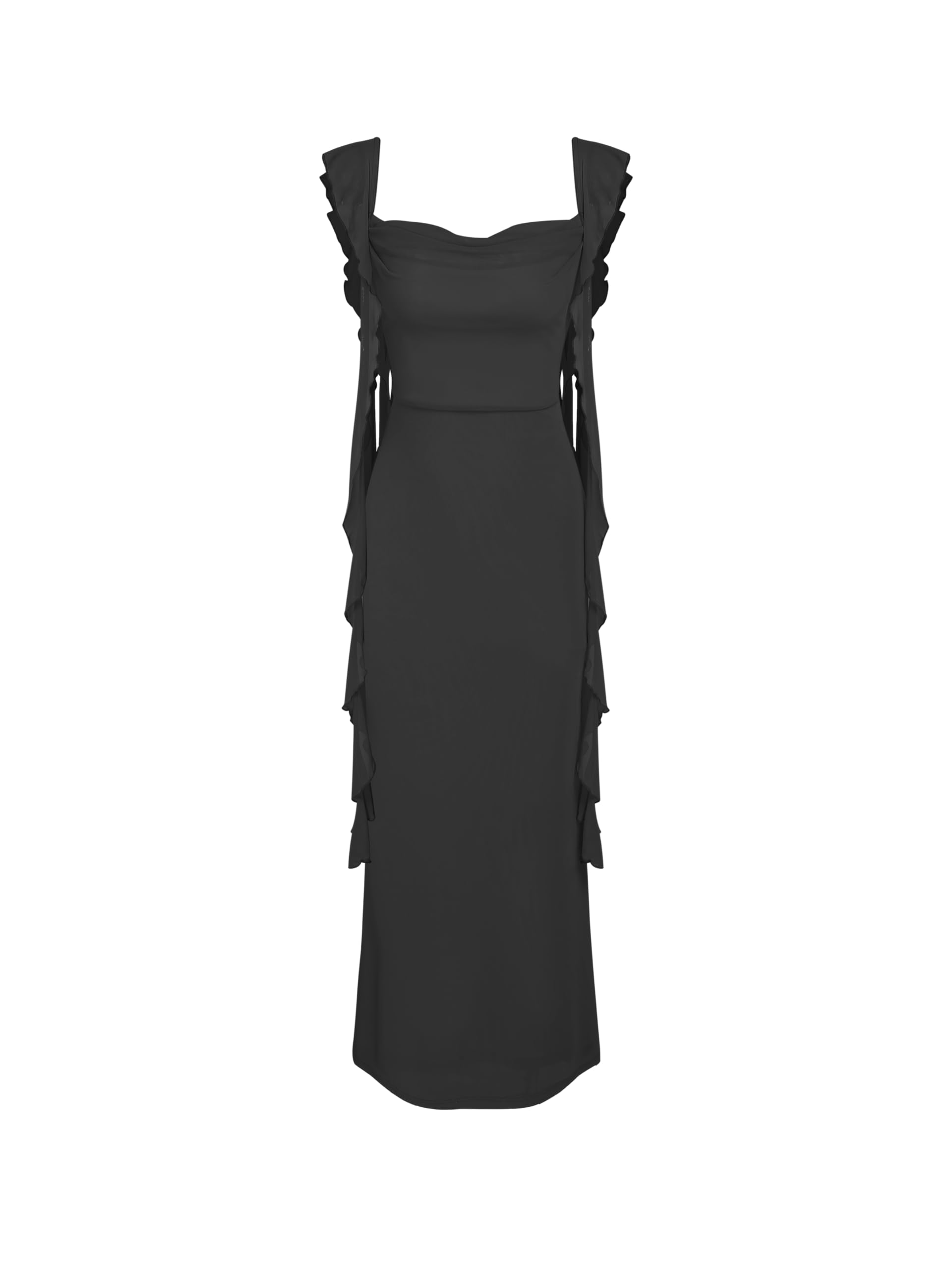 Minimalist Formal Dresses for Women Wedding Guest Dresses Summer Maxi Dress Sleeveless Mesh Ruffle Cocktail Elegant Outfits