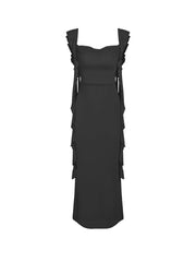 Minimalist Formal Dresses for Women Wedding Guest Dresses Summer Maxi Dress Sleeveless Mesh Ruffle Cocktail Elegant Outfits