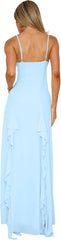 Business Formal Women's Sexy V Neck Spaghetti Strap High Slit Vacation Maxi Dress Cocktail Wedding Guest Long Formal Dress