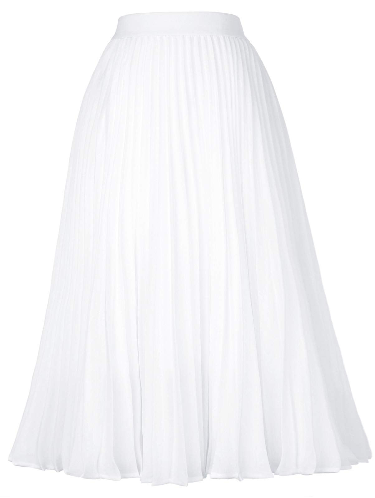 Youth Womens Pleated Midi Skirt Chiffon Elastic High Waist Knee Length Swing Flare A Line Skirt Outfit for Teens