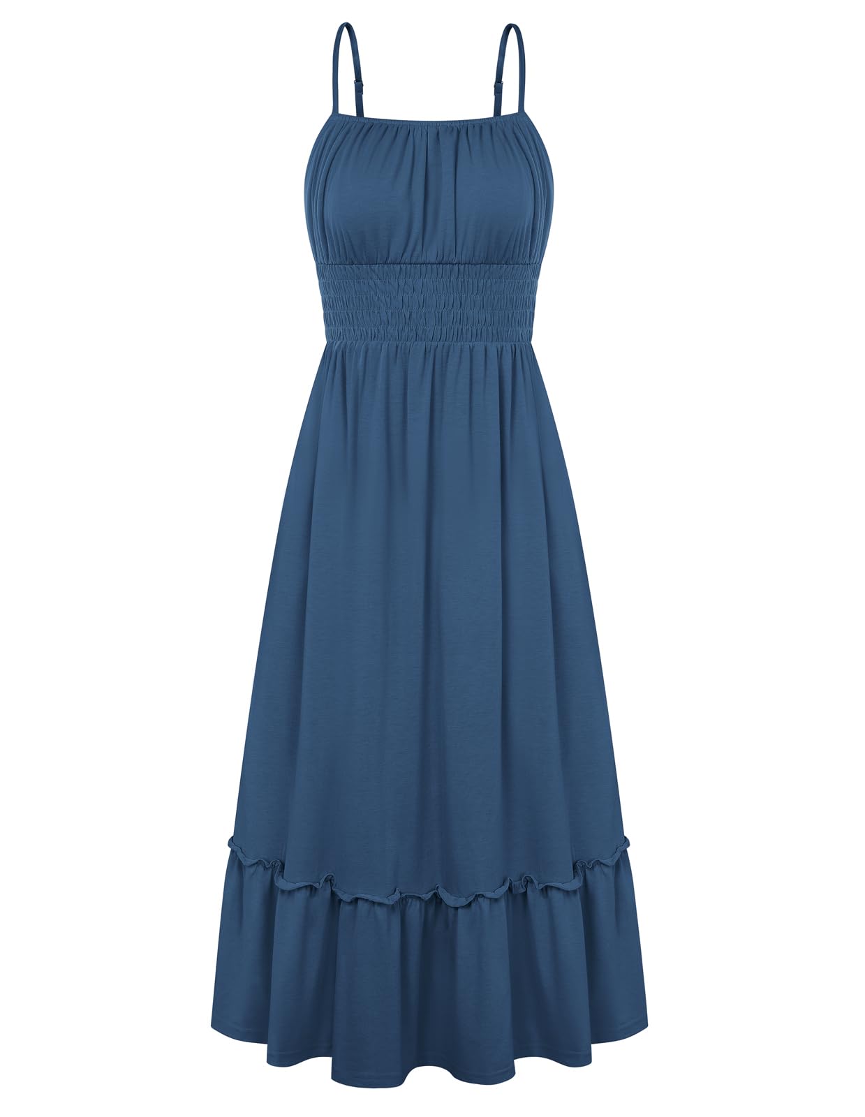 Womens Summer Ruched Bust Sundress With Adjustable Straps Pockets Beach Vacation