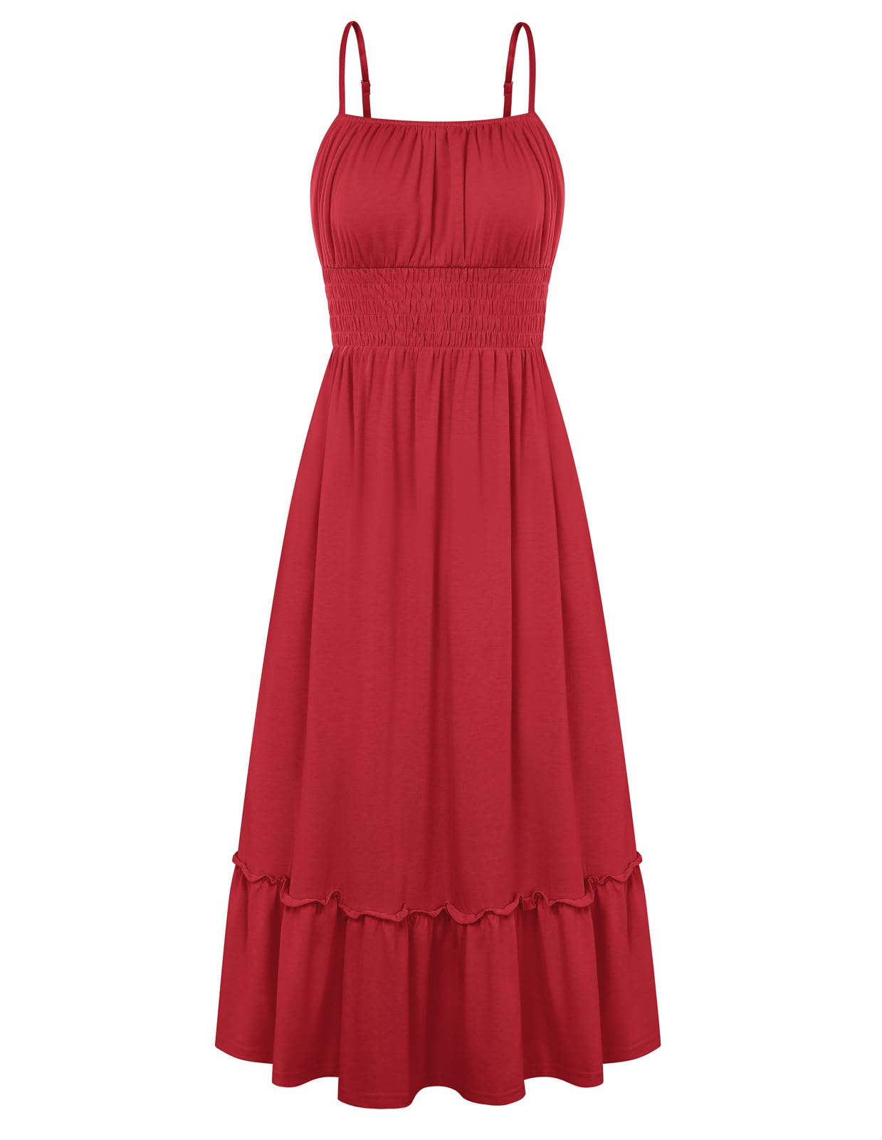 Womens Summer Ruched Bust Sundress With Adjustable Straps Pockets Beach Vacation