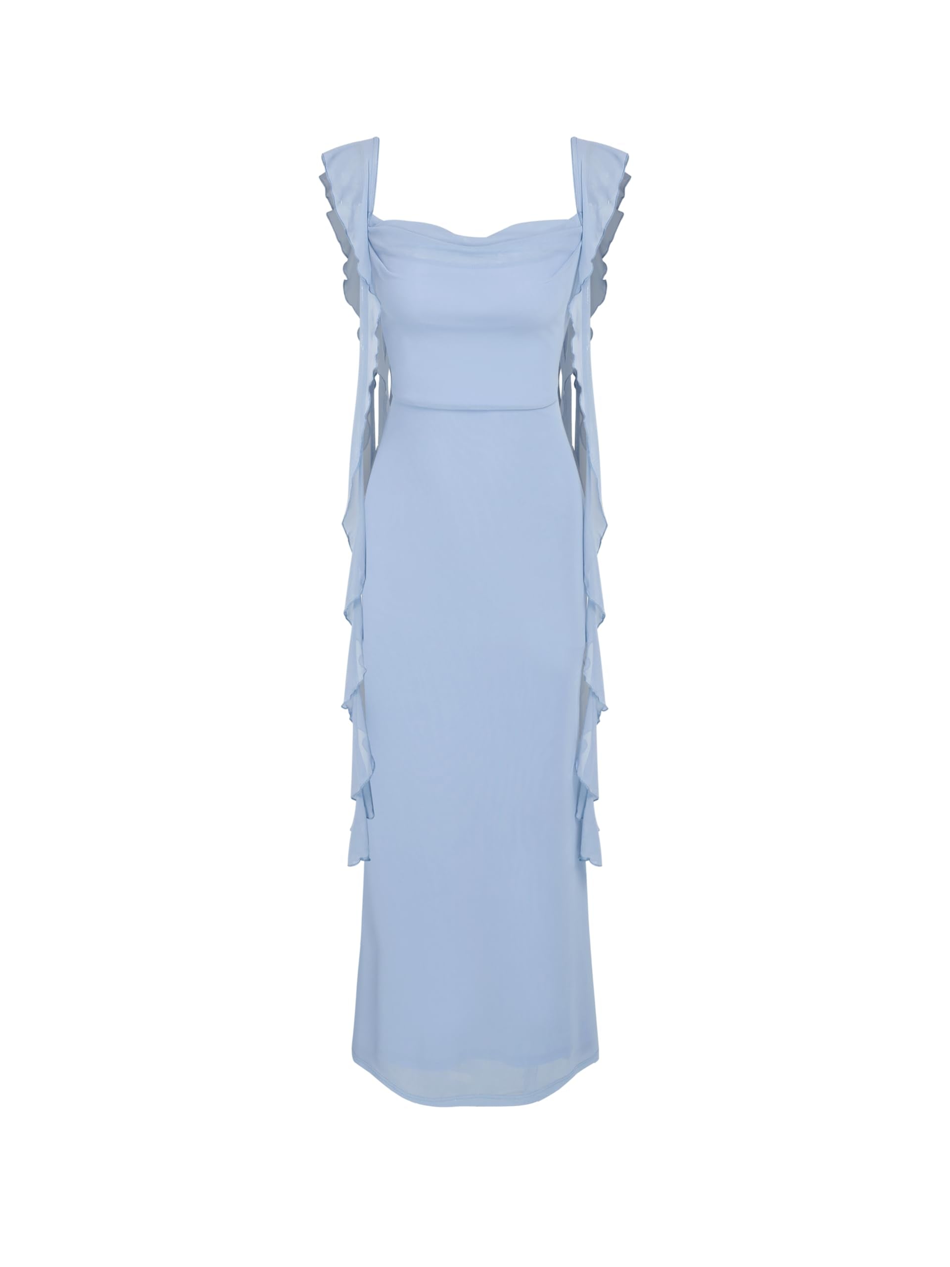 Business Formal Women's Sleeveless Mesh Ruffle Maxi Dress Summer Wedding Guest Cocktail Party Elegant Formal Dress