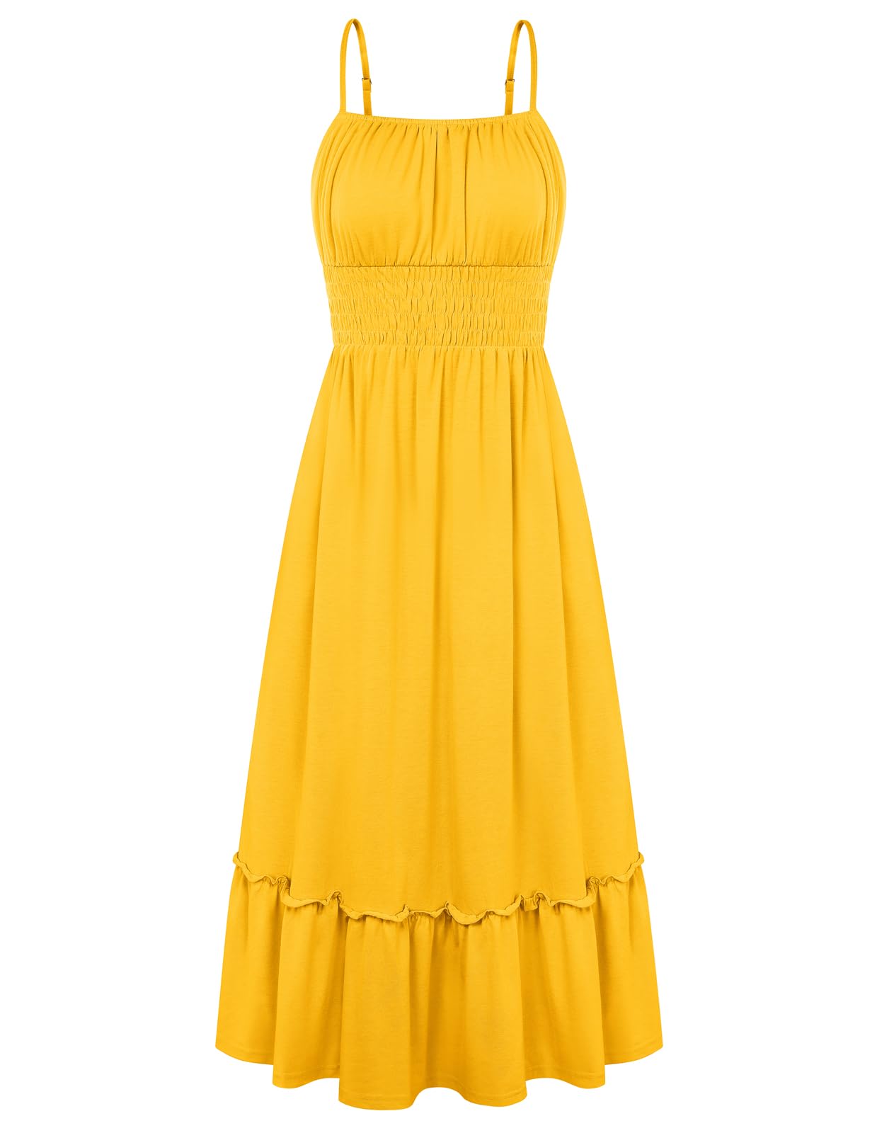 Womens Summer Ruched Bust Sundress With Adjustable Straps Pockets Beach Vacation