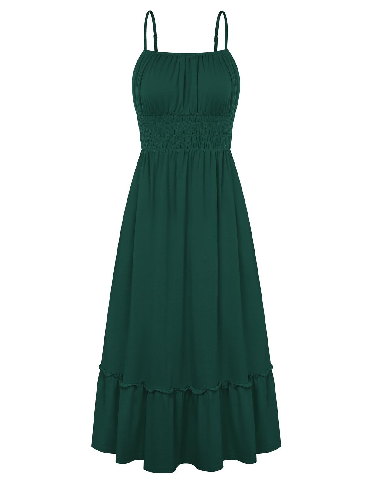 Womens Summer Ruched Bust Sundress With Adjustable Straps Pockets Beach Vacation