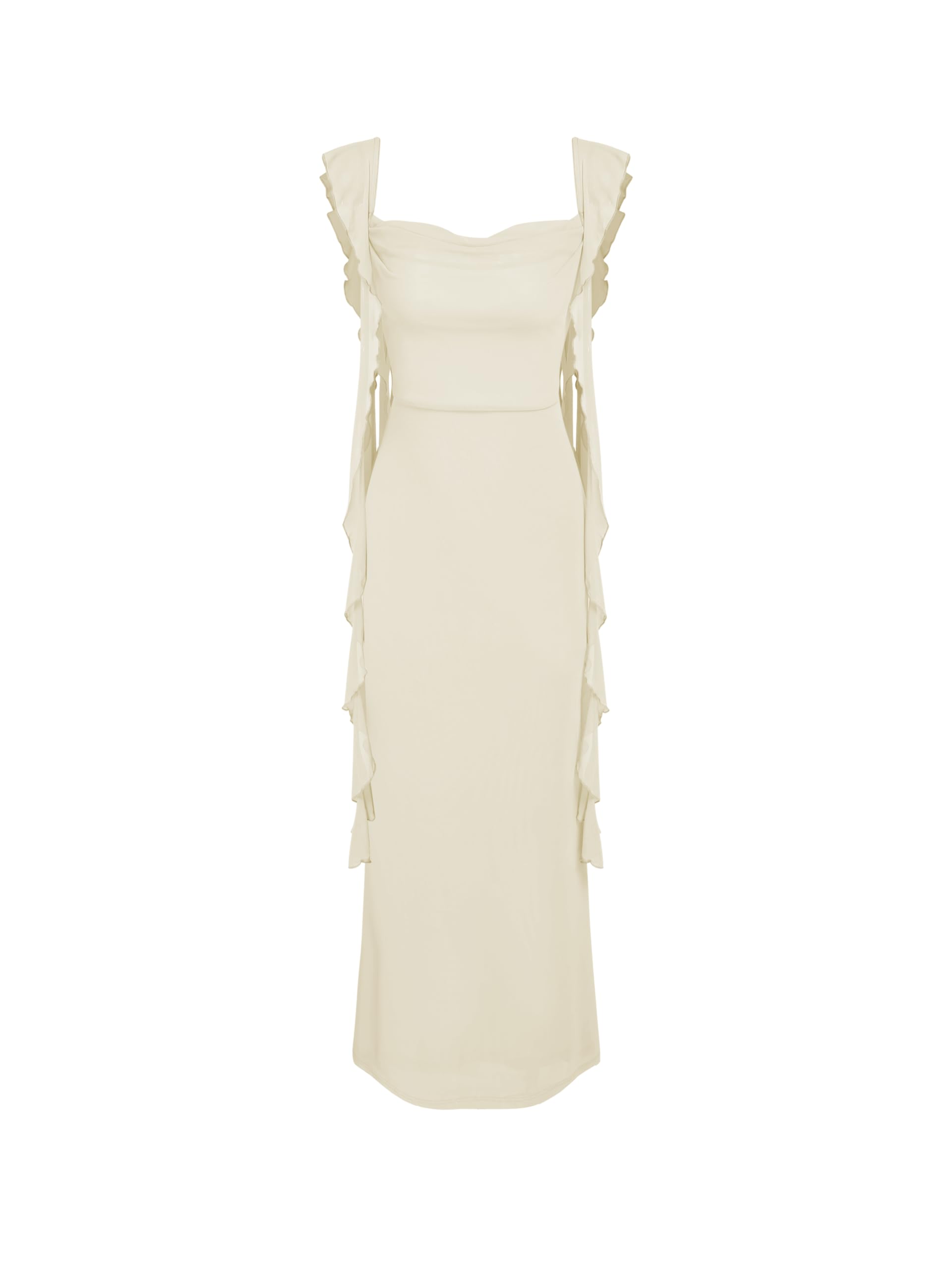 Business Formal Women's Sleeveless Mesh Ruffle Maxi Dress Summer Wedding Guest Cocktail Party Elegant Formal Dress