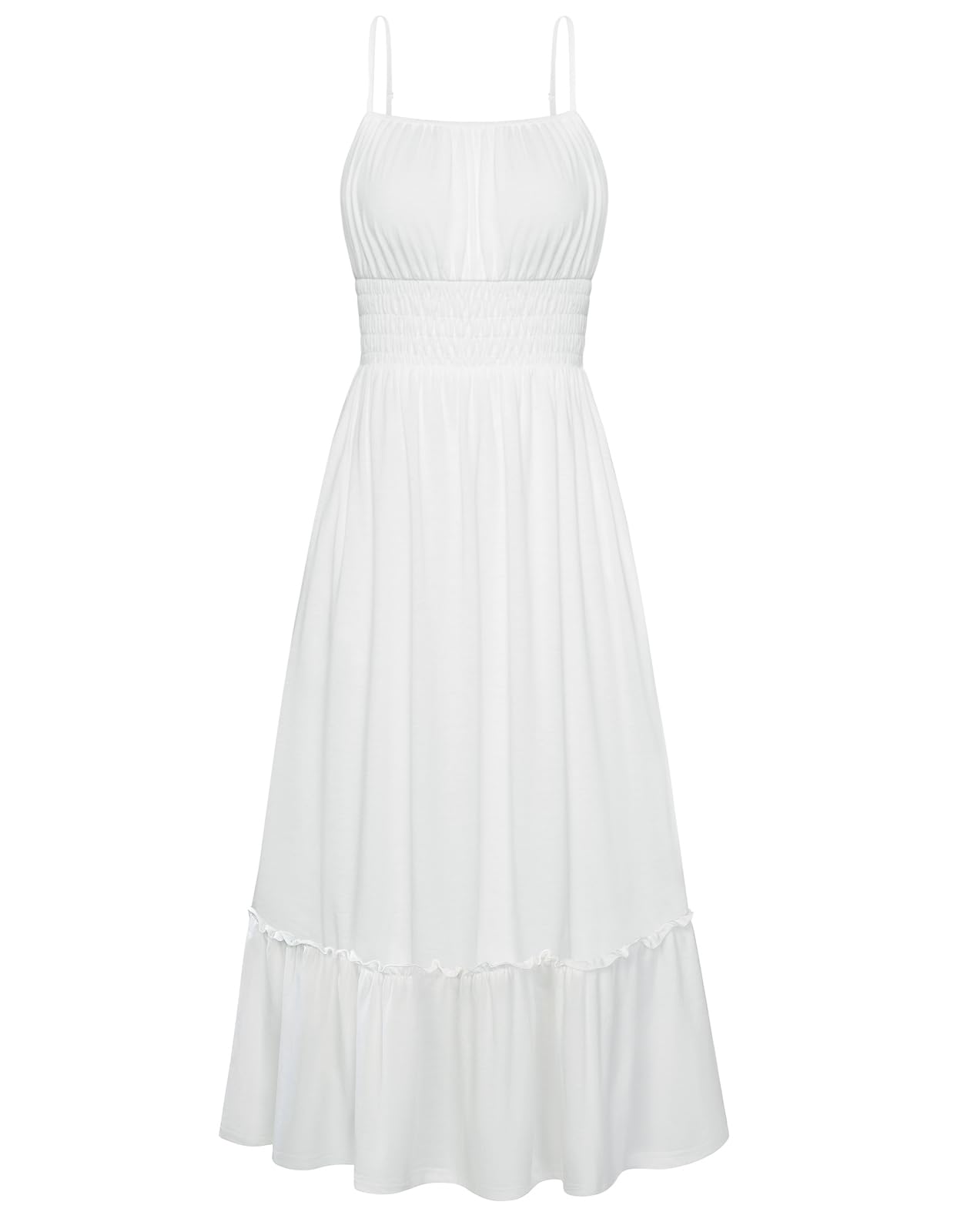 Womens Summer Ruched Bust Sundress With Adjustable Straps Pockets Beach Vacation