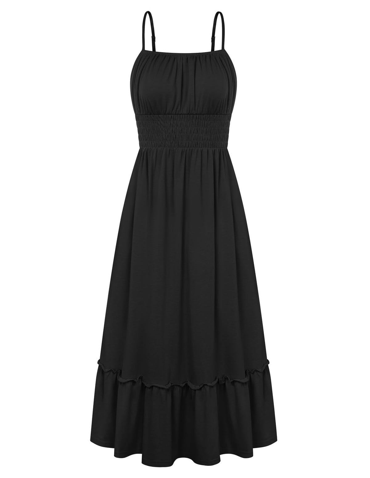 Womens Summer Ruched Bust Sundress With Adjustable Straps Pockets Beach Vacation