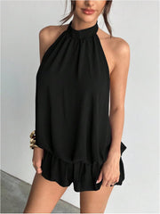 Youth Women's  Summer Halter Dress Tie Open Back Sleeveless Ruffle Hem Bubble Going Out Mini Dress