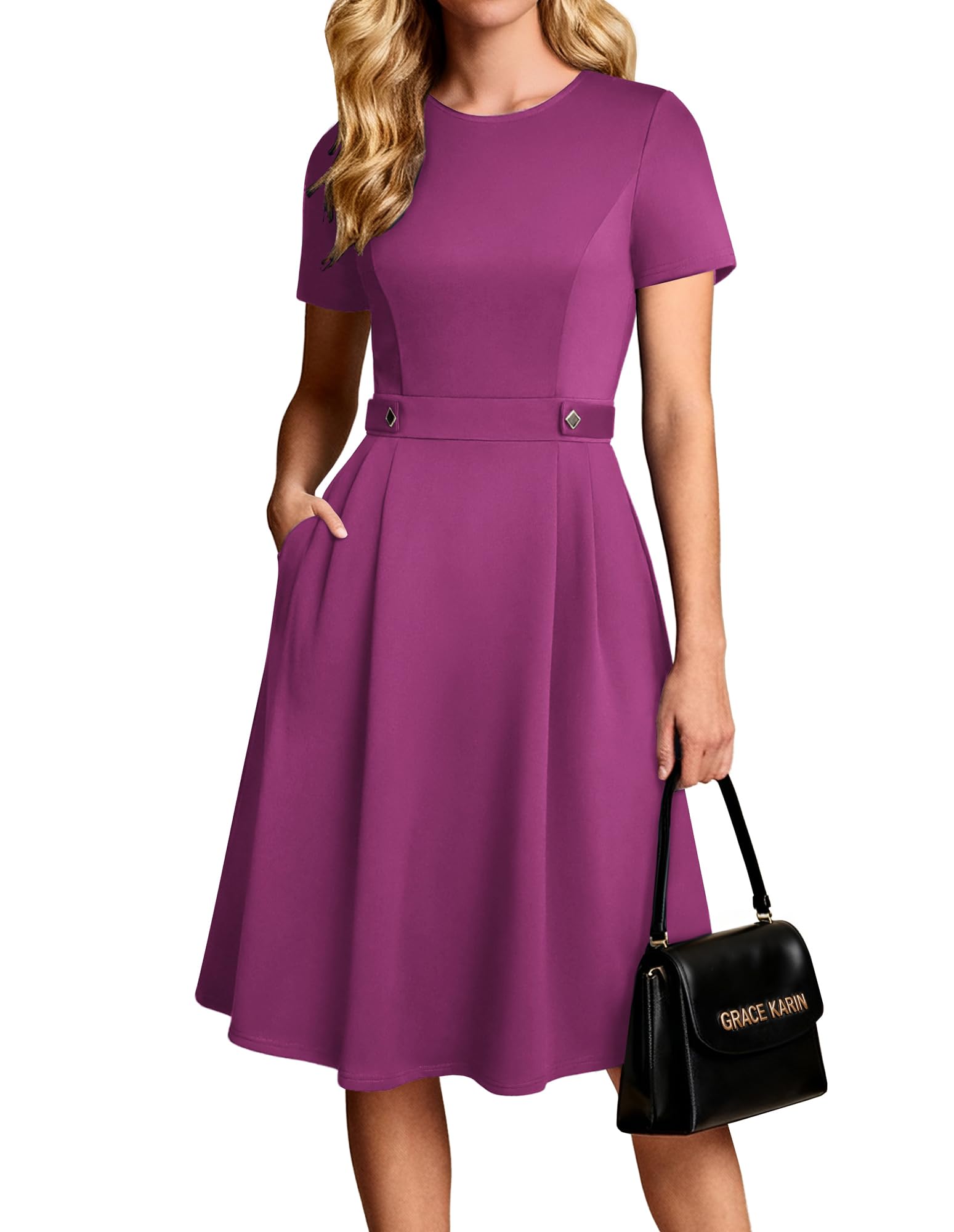 Youth 2026 Womens Church Dresses Short Sleeve A Line Work Fit and Flare Dress with Pockets
