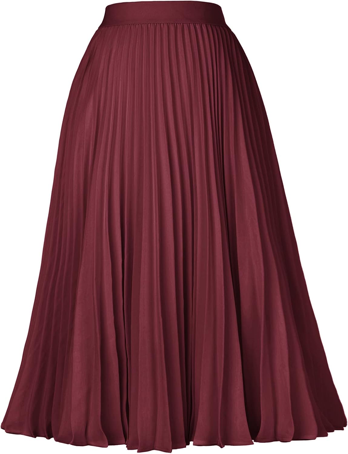 Youth Womens Pleated Midi Skirt Chiffon Elastic High Waist Knee Length Swing Flare A Line Skirt Outfit for Teens