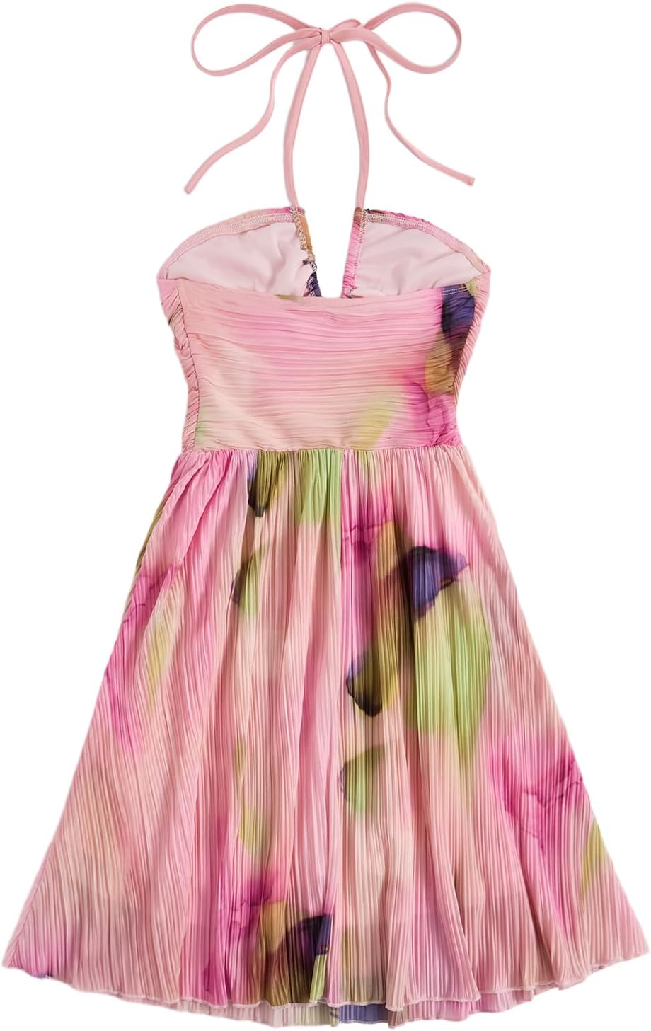 Youth Womens Tie Dye Cami Dress Halter Backless Sleeveless A Line Short Summer Vacation Sundress