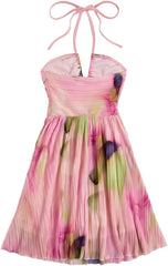 Youth Womens Tie Dye Cami Dress Halter Backless Sleeveless A Line Short Summer Vacation Sundress