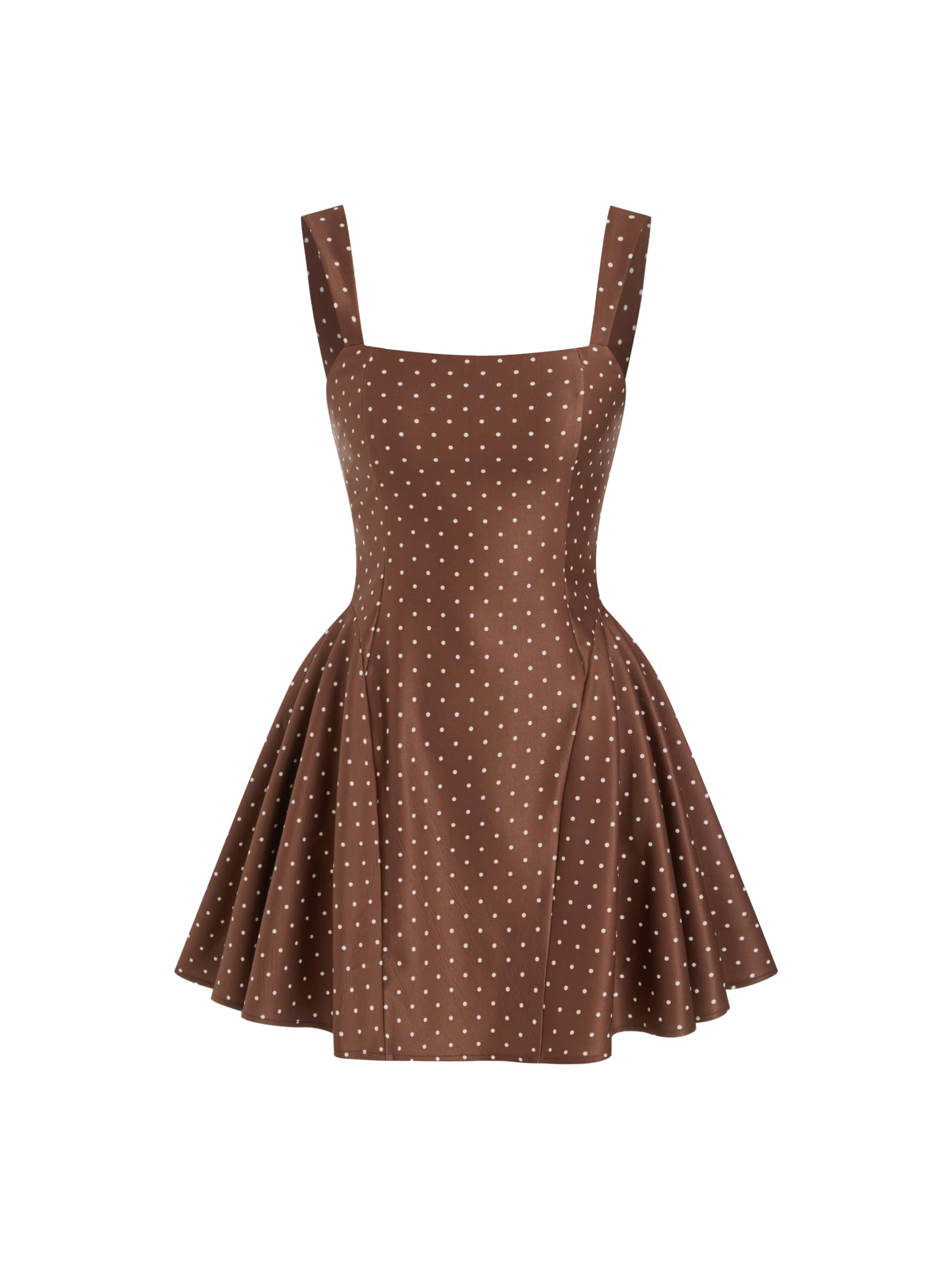 Youth Womens Polka Dot Going Out Mini Dress Cute Summer Square Neck Sleeveless Date Night Dress for Teen Girls