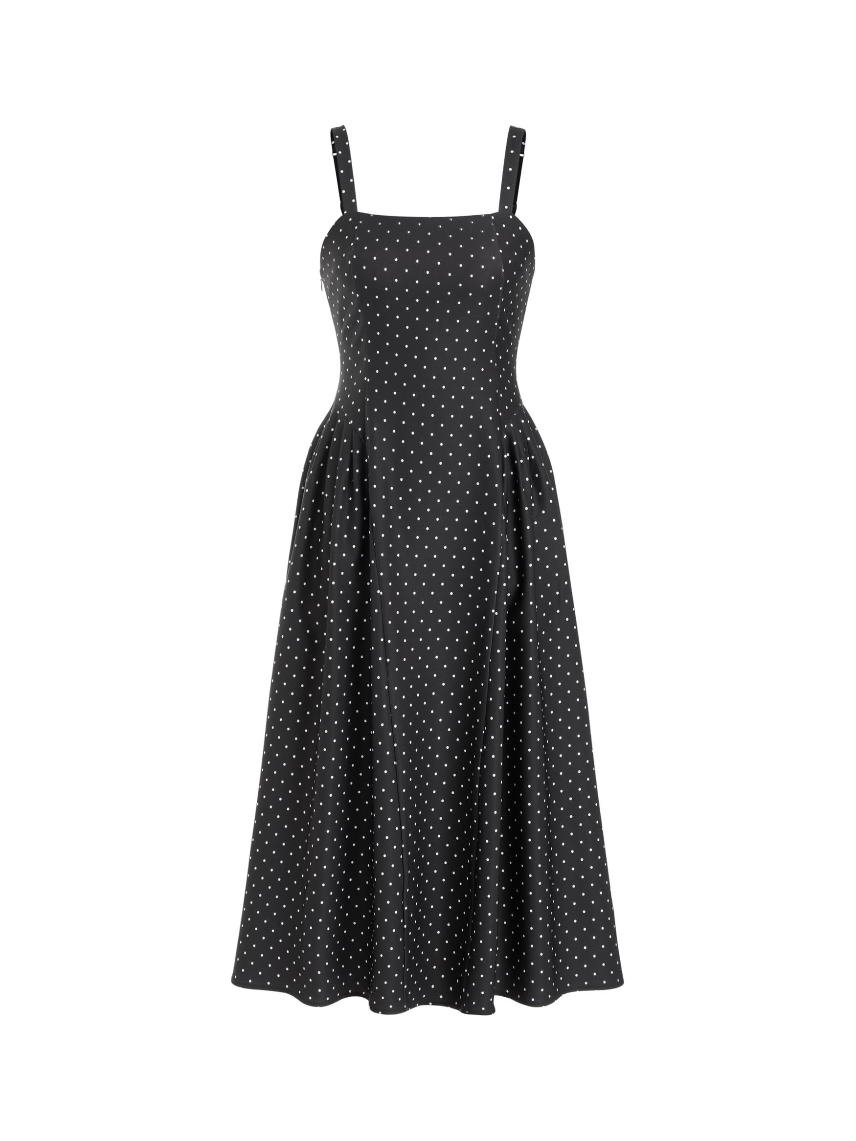 Womens Minimalist Polka Dots Summer Casual Dresses Square Neck Sleeveless Midi A Line Elegant Daily Dress