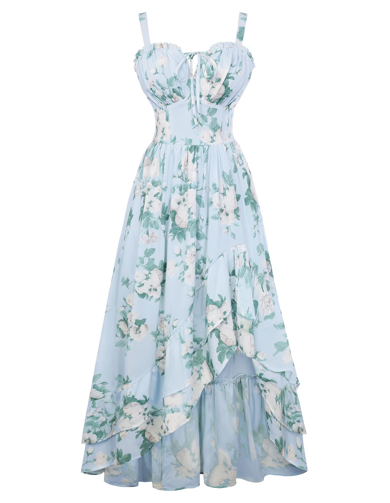 Womens Business Corset Dress Summer Floral Flowy High Low Milkmaid Sundress for Wedding Party Events