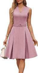 2026 Minimalist Women's Wear To Work Business Office Fit And Flare Midi Dress Church Casual Outfits With Pockets