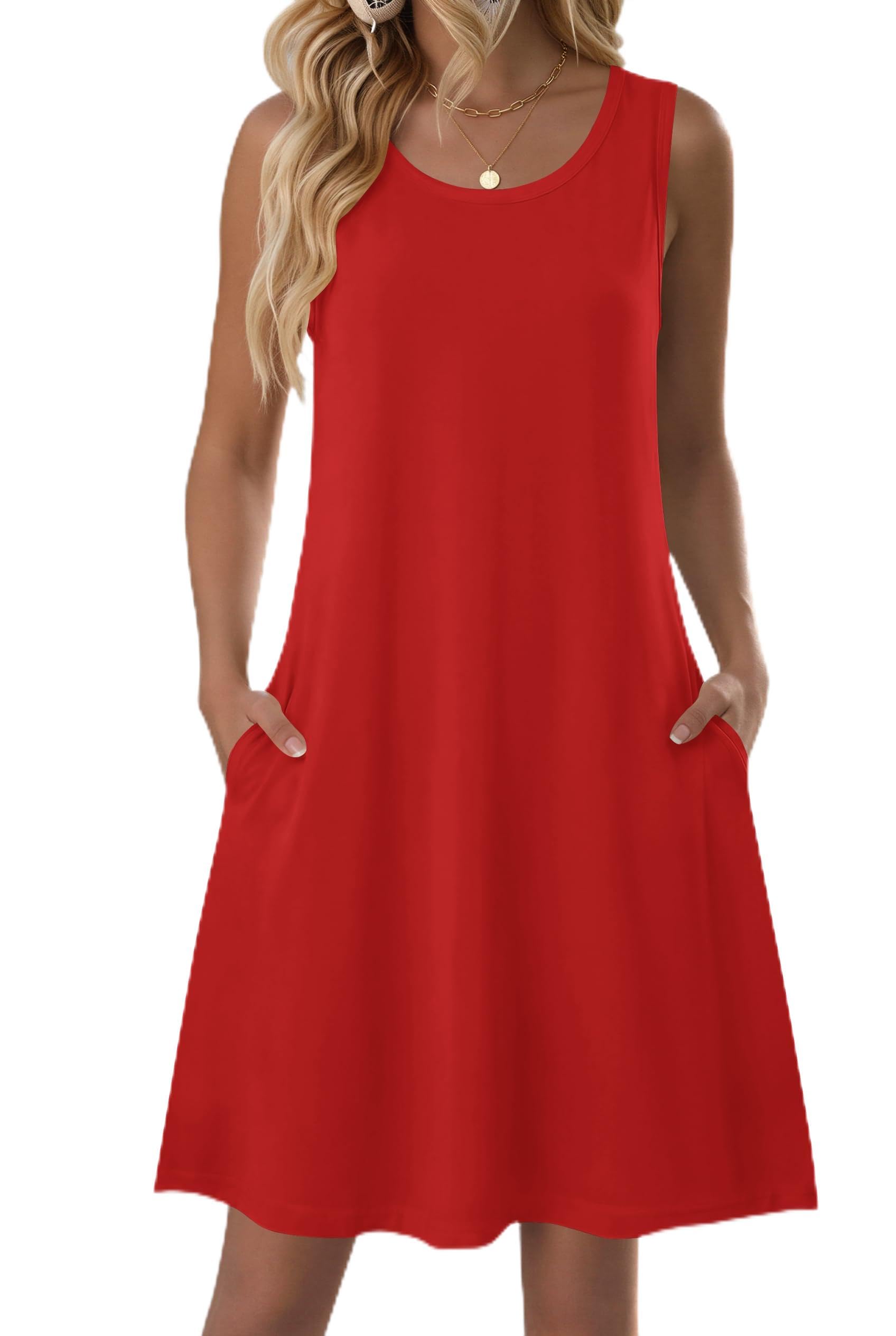 Youth 2026 Summer Dresses For Women Sleeveless Casual Floral Tshirt Sundress With Pockets Loose Tank Beach Vacation Dress