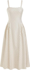 Womens Minimalist Polka Dots Summer Casual Dresses Square Neck Sleeveless Midi A Line Elegant Daily Dress