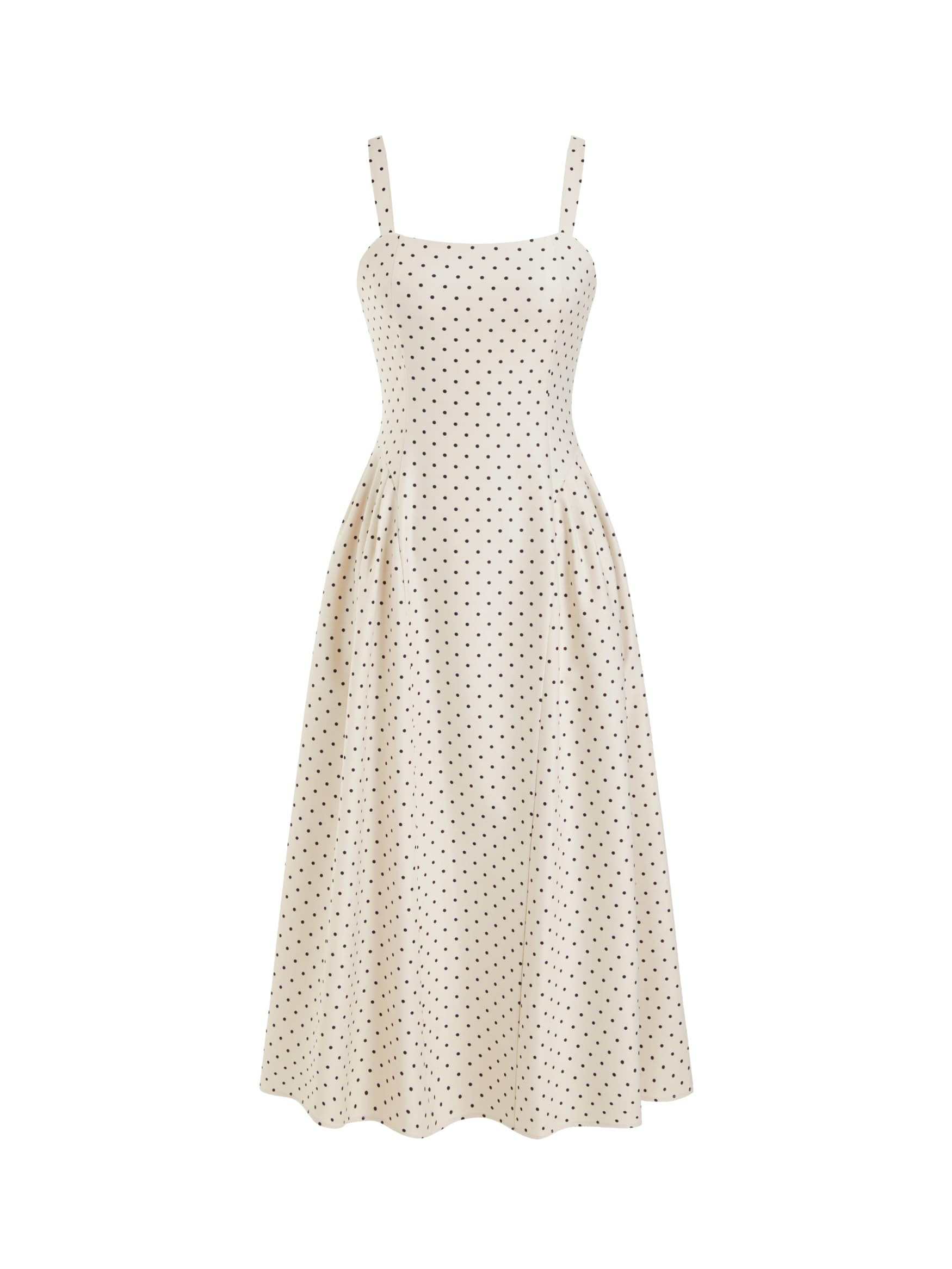 Womens Minimalist Polka Dots Summer Casual Dresses Square Neck Sleeveless Midi A Line Elegant Daily Dress