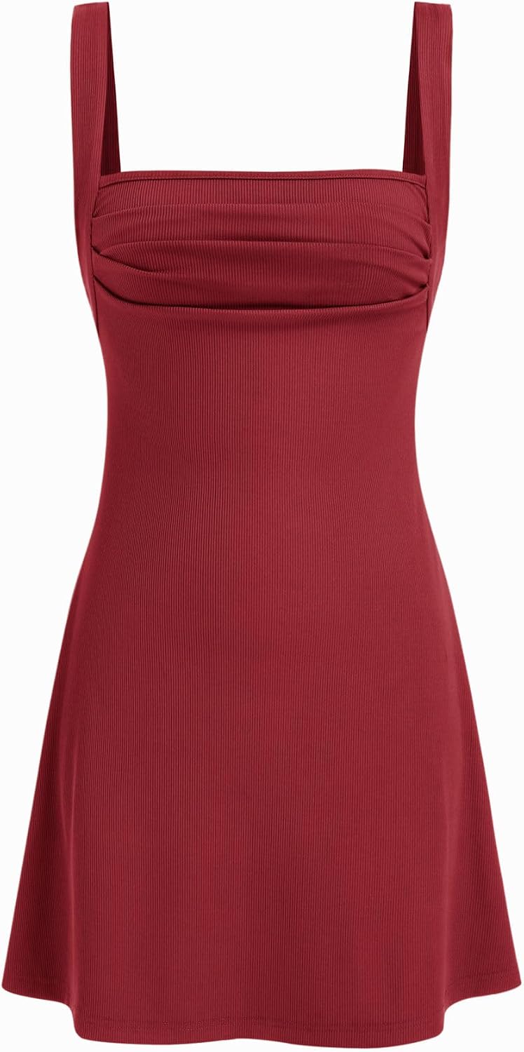 2026 Business Summer Floral Mini Dress for Women Cut Out Back Square Neck Sleeveless Cocktail Dress for Business Events