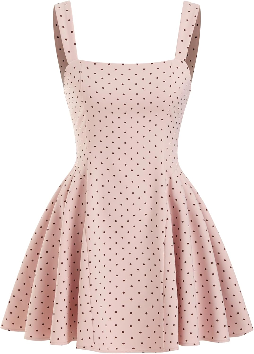 Youth Womens Polka Dot Going Out Mini Dress Cute Summer Square Neck Sleeveless Date Night Dress for Teen Girls