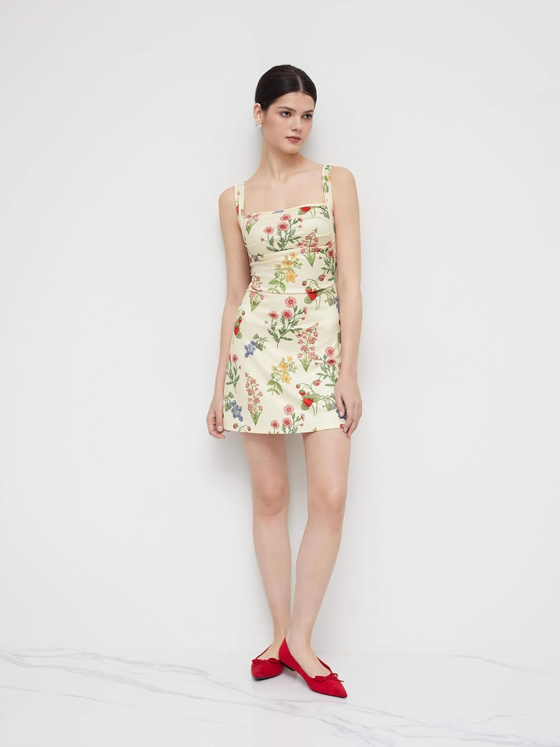 2026 Business Summer Floral Mini Dress for Women Cut Out Back Square Neck Sleeveless Cocktail Dress for Business Events