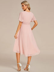 Minimalist Women's Chiffon Crew Neck Empire Waist Summer Short Sleeve Semi Formal Wedding Guest Dress