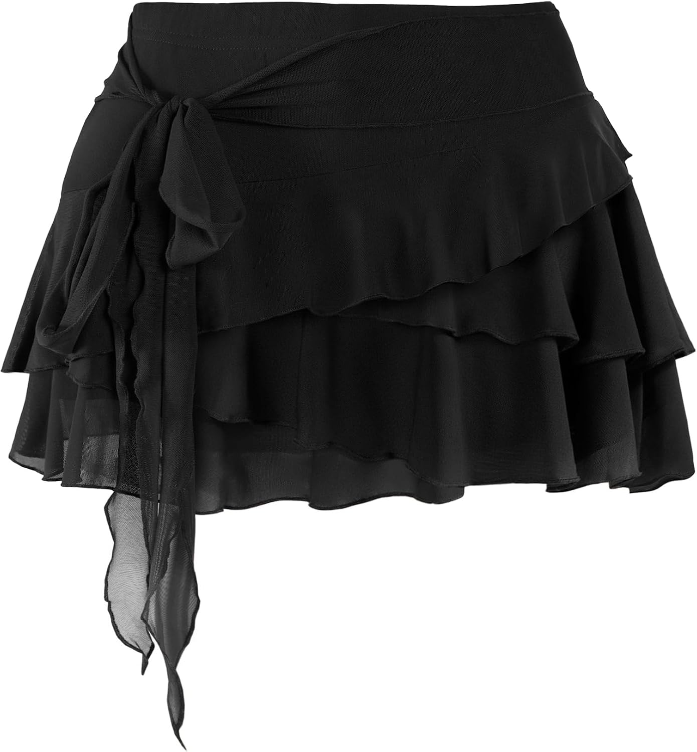 Youth Womens Mesh Ruffle Mini Skirt Summer Flowy Tiered Layered Pleated Skirt With Built In Shorts for Teens