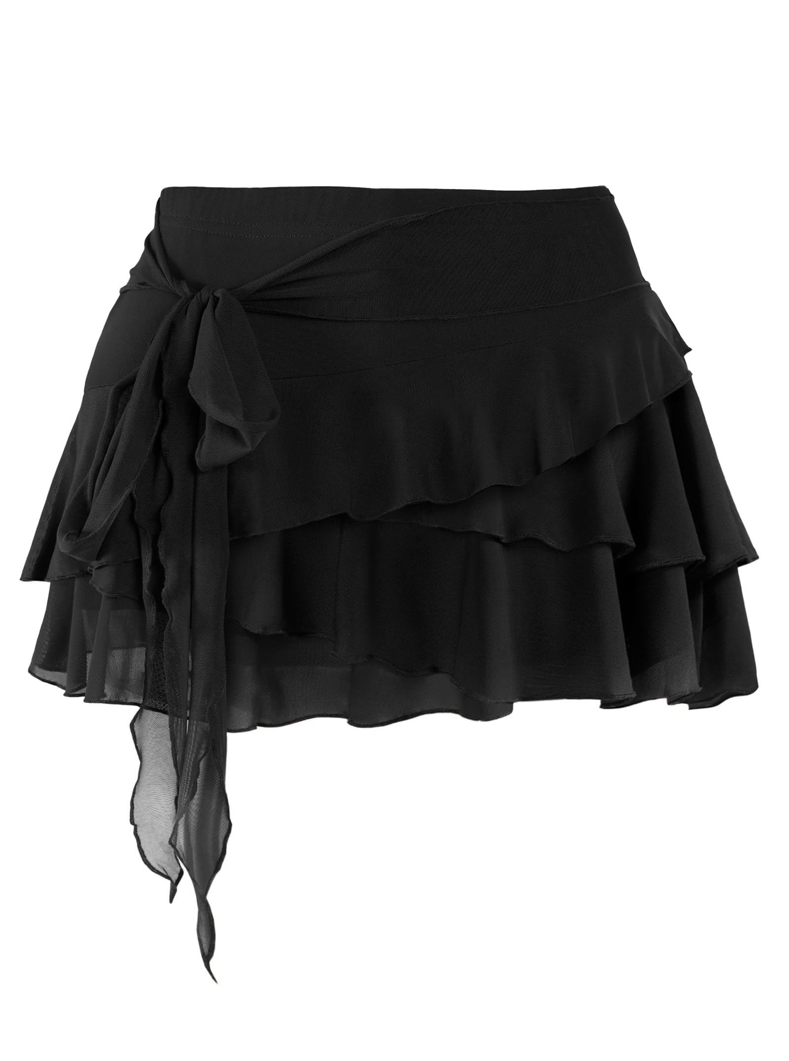 Youth Womens Mesh Ruffle Mini Skirt Summer Flowy Tiered Layered Pleated Skirt With Built In Shorts for Teens